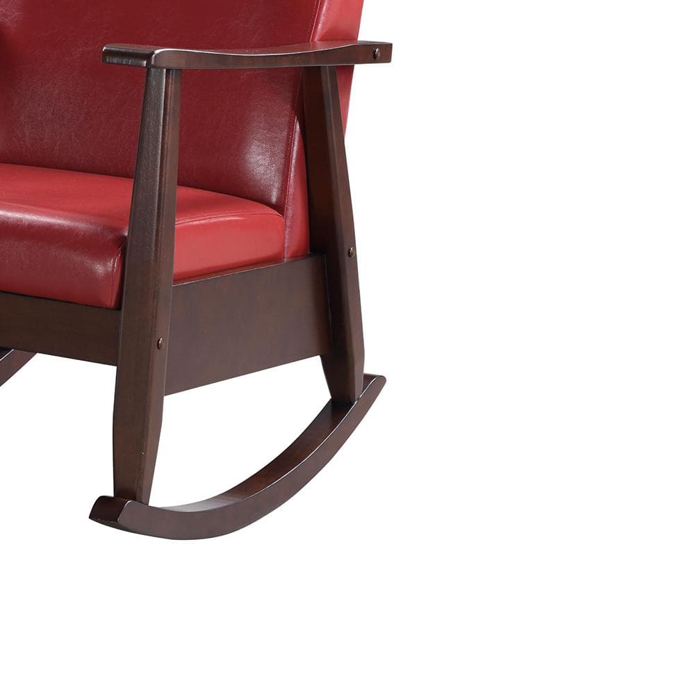 Luxurious Espresso and Red PU Mid-Century Rocking Chair