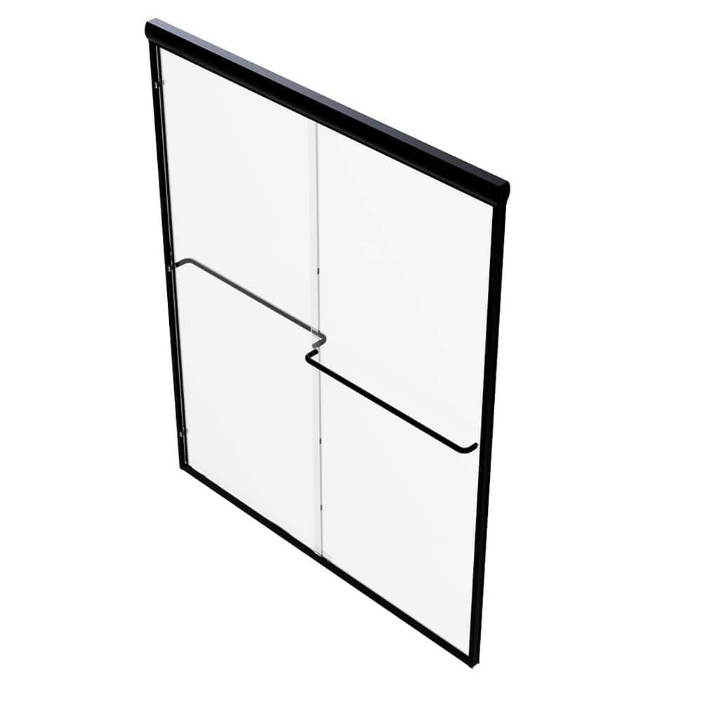 Eurolite 58" Matte Black Frameless Sliding Shower Door with Clear Glass