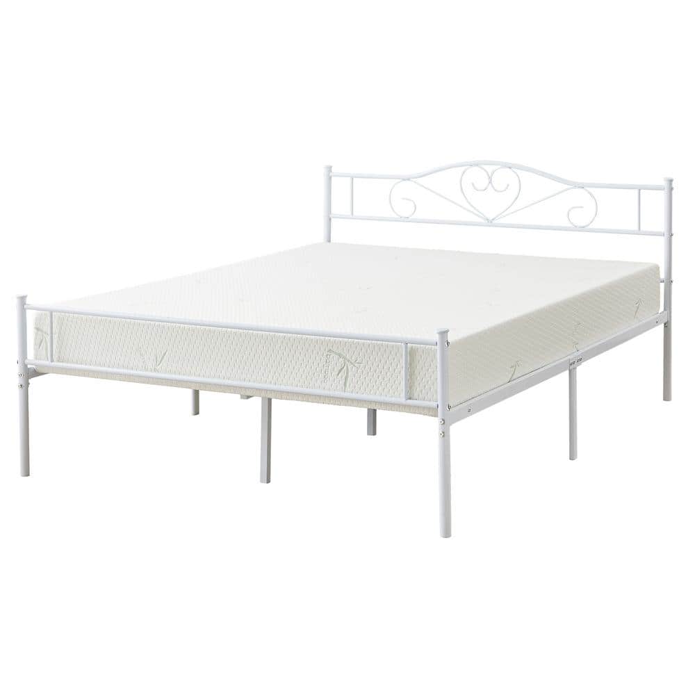 Full Bed Frame, White Platform Bed No Box Spring Needed, Heavy Duty Steel Slats Support Bed price history on PriceWatchPro