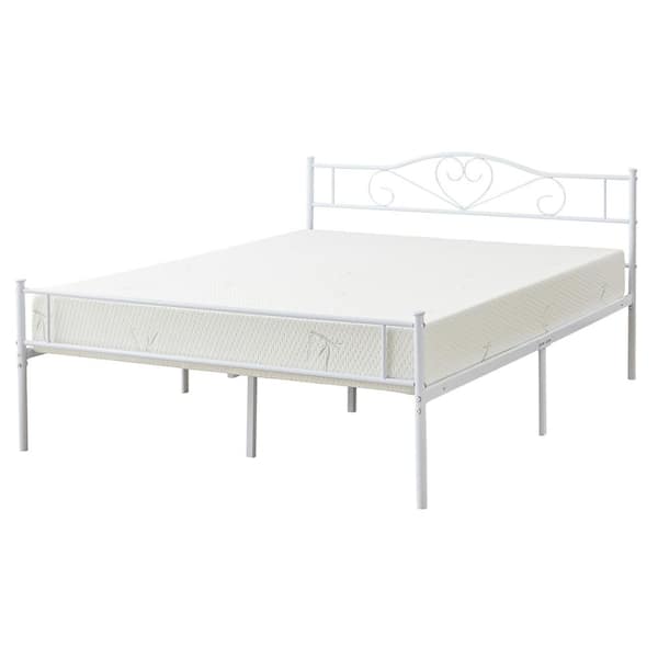 VECELO Full Bed Frame, White Platform Bed No Box Spring Needed, Heavy Duty Steel Slats Support Bed