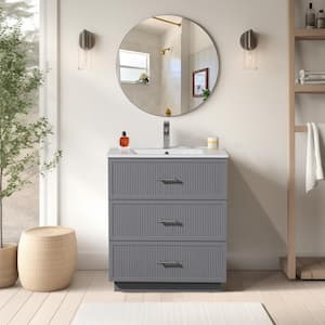 18.25 in. W. x 29.75 in. D x 34.13 in. H 1 Sink Freestanding Bath Vanity in Gray with White Ceramic Top and 3-Drawers