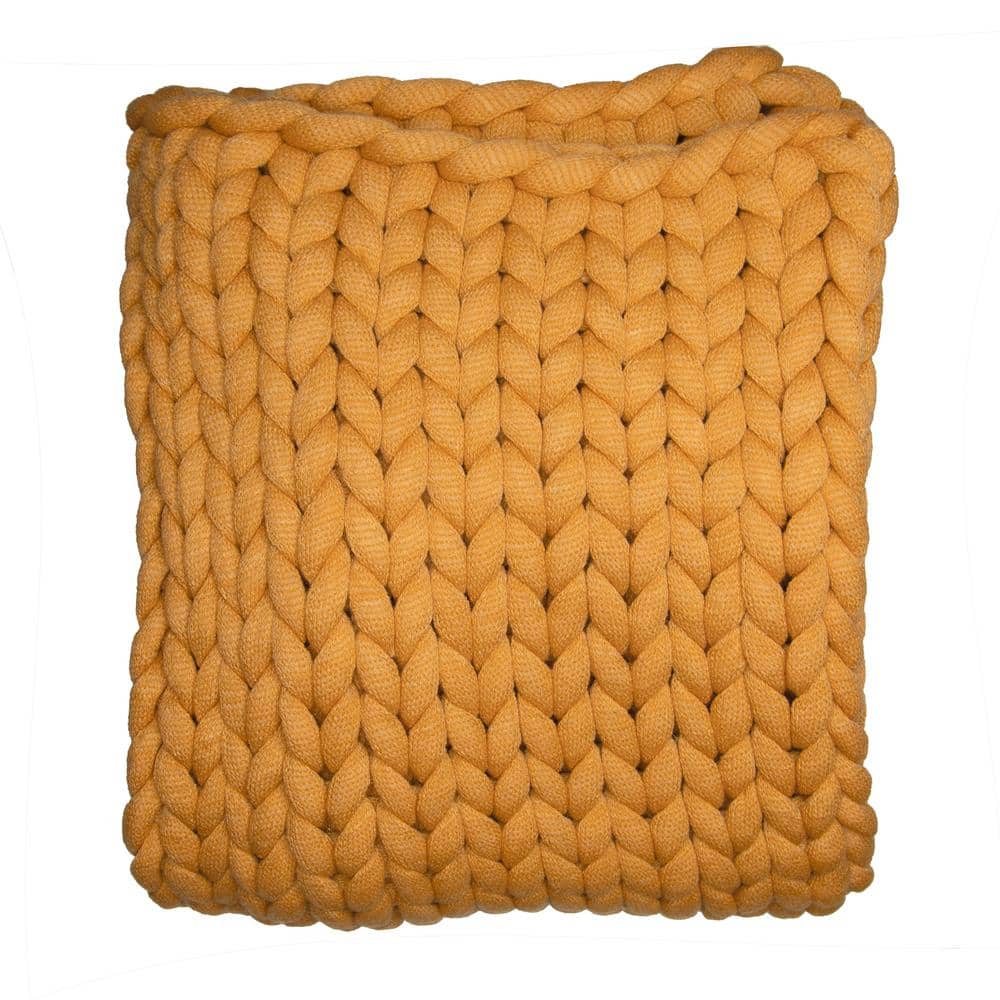 Gold Chunky Knit Wool Baby Throw Blanket