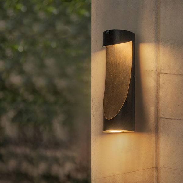 Alexa 2-Light Sand Black & Gold LED Dusk to Dawn Outdoor Wall Lantern Sconce