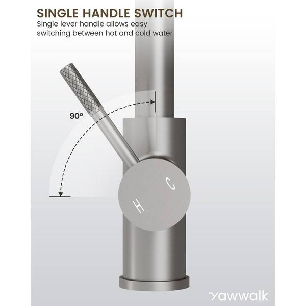 YAWWALK Brushed Nickel 15.9 in. H Pull Down Sprayer Kitchen Faucet