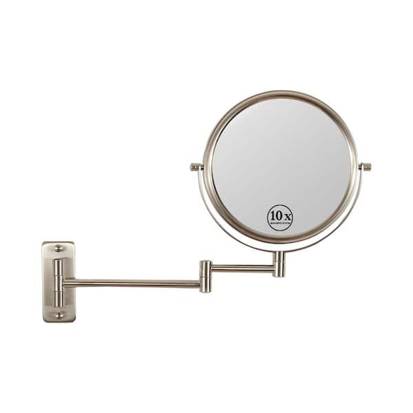 Unbranded 8 in. W x 8 in. H Round Framed Wall Bathroom Vanity Mirror in Nickel, 360 Rotation 10X Magnification Makeup Mirror Hotel