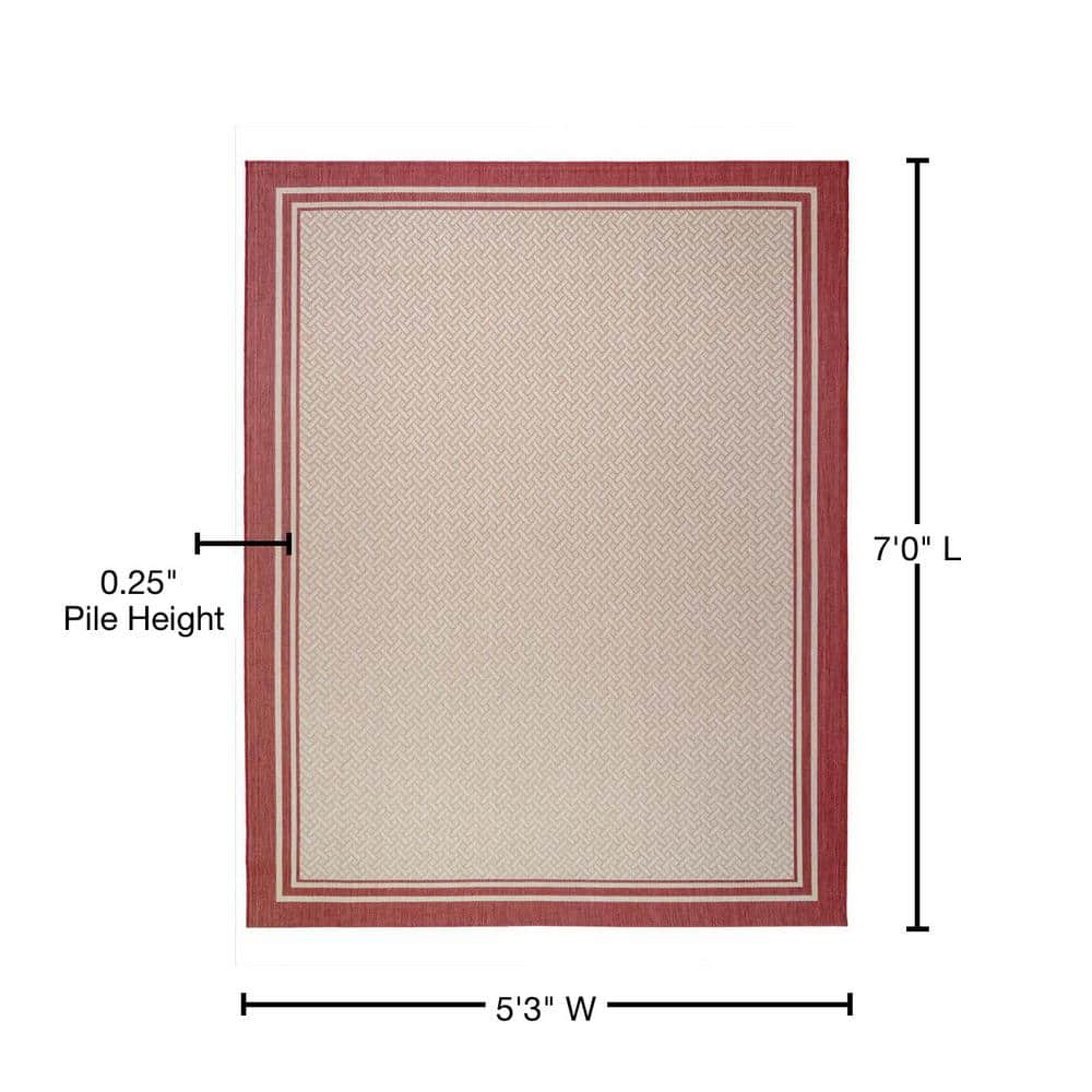 Grain and Red Flat Woven Synthetic 5' x 7' Outdoor Rug