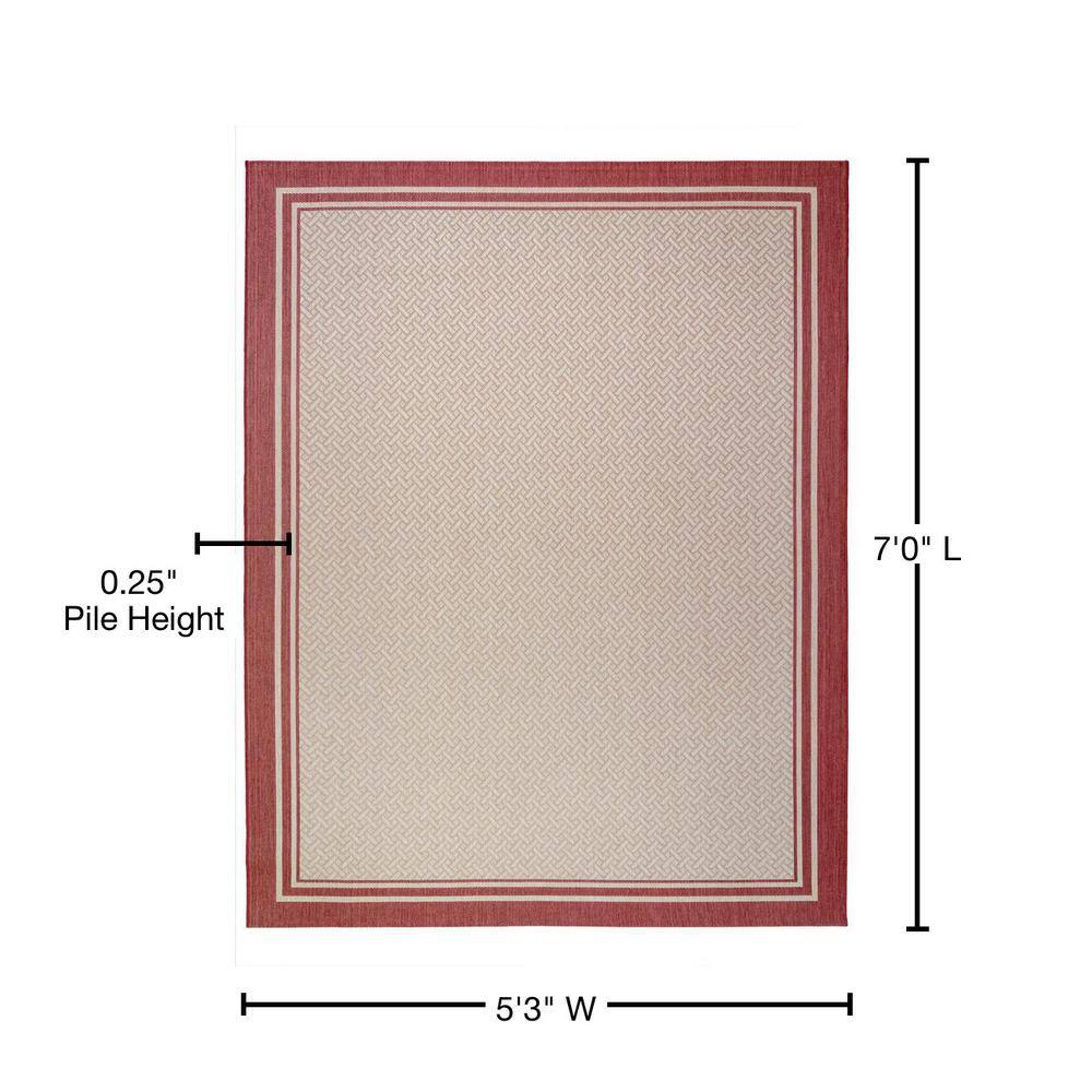 Grain and Red Flat Woven Synthetic 5' x 7' Outdoor Rug