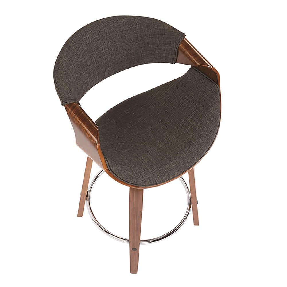 Walnut Wood and Charcoal Fabric Swivel Counter Stools