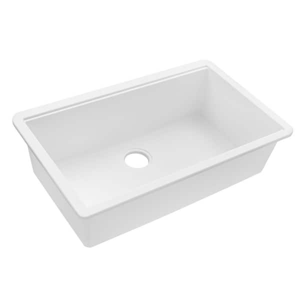 Ruvati EpiGranite 33 in. Undermount Single Bowl Arctic White Granite Quartz Composite  Kitchen Sink with Mounting Clips