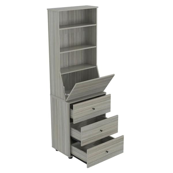 Inval 23.7 in. Smoke Oak Rectangular 3 -Drawer Computer Desk with Shelves
