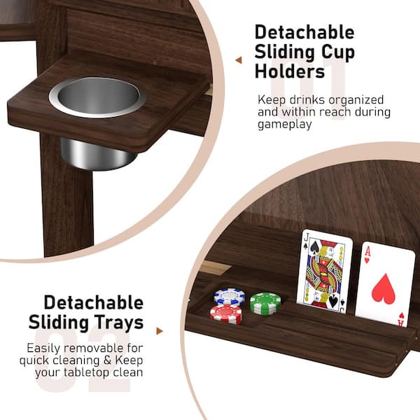 VEIKOUS 62.2 in. W 4-6-Player Wood Poker Table with Removable Top