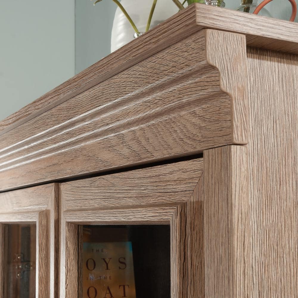 Brushed Oak Glass Door China Cabinet with Adjustable Shelf