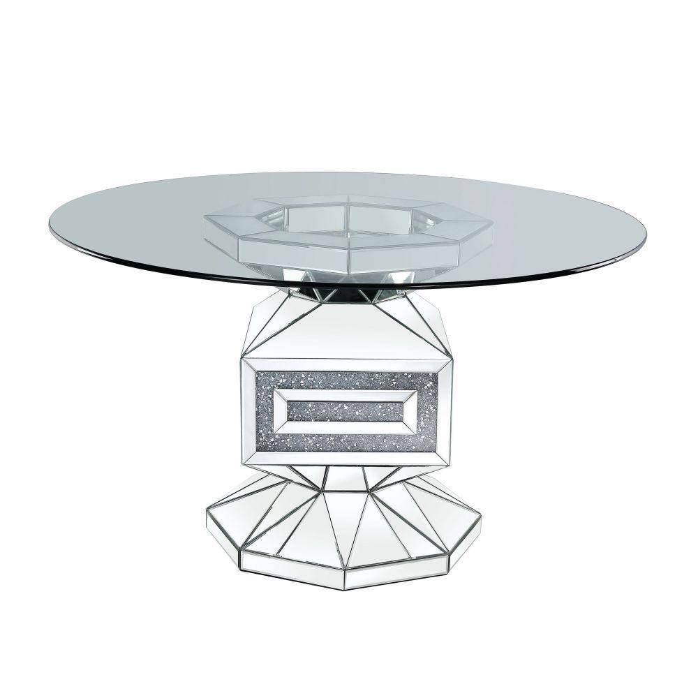 Contemporary Round Glass Dining Table with Mirrored Pedestal