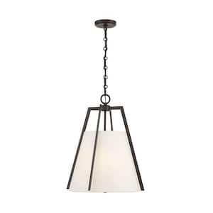 Mansfield 18 in. W x 21 in. H 3-Light English Bronze Statement Pendant Light with White Fabric Shade
