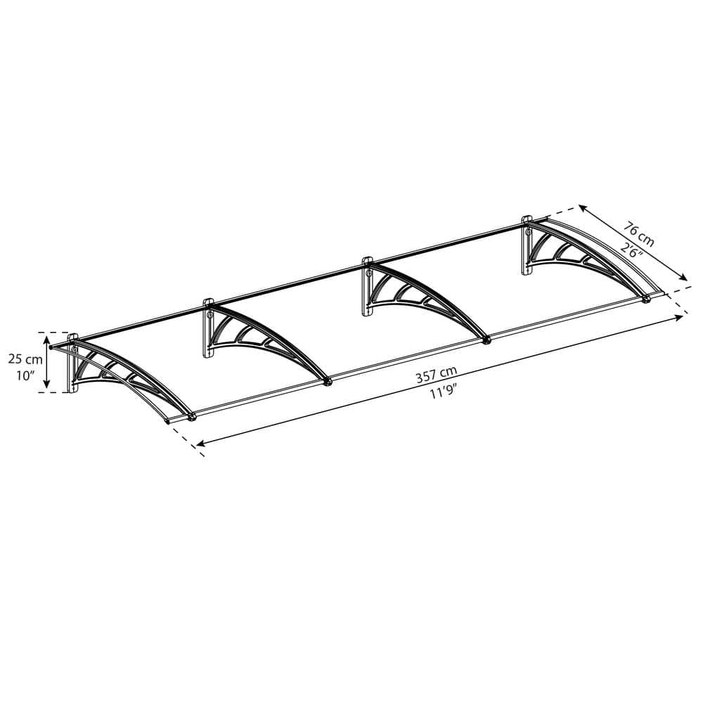 Neo 12' x 3' Gray and Clear Polycarbonate Door and Window Awning