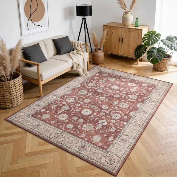 Vintage living room Rug 9 ft. x 12 ft. Red Area Rug