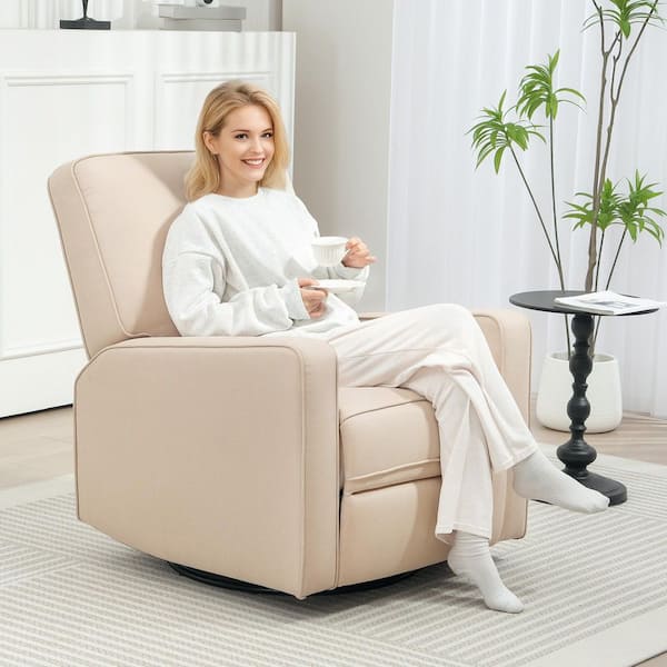 Recliner Chair for Adults, Adjustable Single Sofa with Thick Cushion, Breathable Fabric Glider Rocker, Cream White