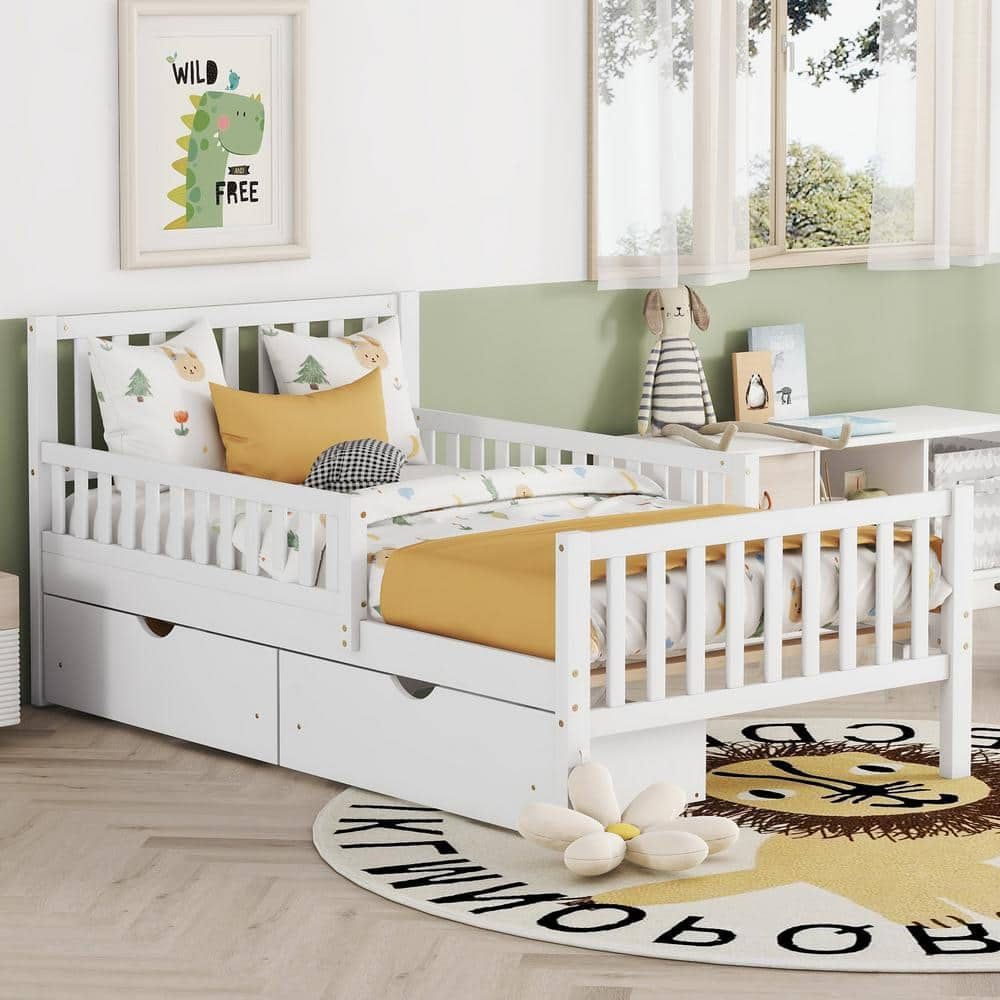 Harper & Bright Designs White Wood Frame Twin Size Platform Bed with ...