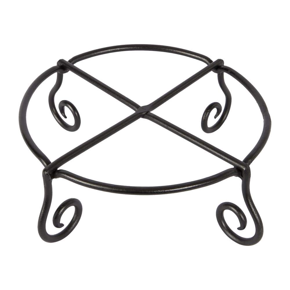 Black Wrought Iron Circular Plant Stand with Scroll Legs