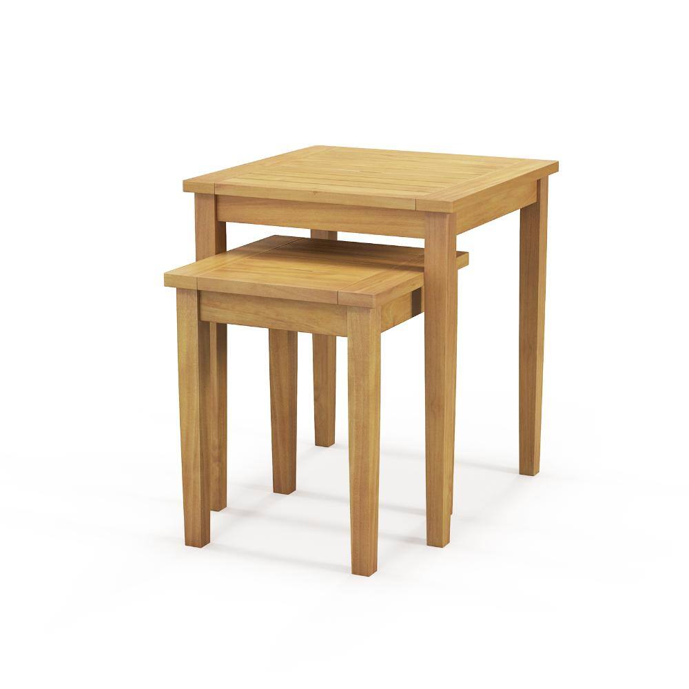 Set of 2 Teak Wood Outdoor Nesting Side Tables with 110 lb. Capacity, Natural
