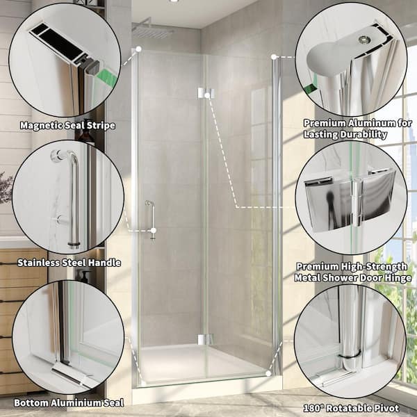 AVAXA 34 - 36 in. W x 72 in. H Bi-Fold Frameless Shower Door in
