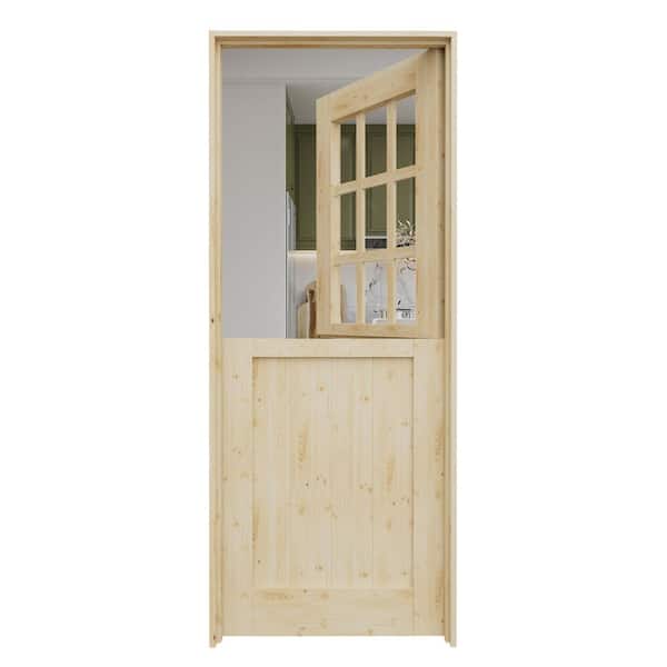 ARK DESIGN 32 in. x 80 in. Solid Pine Universal 9-Lite Clear Glass Unfinished Dutch Door Design Wood Prehung Front Door with Jamb