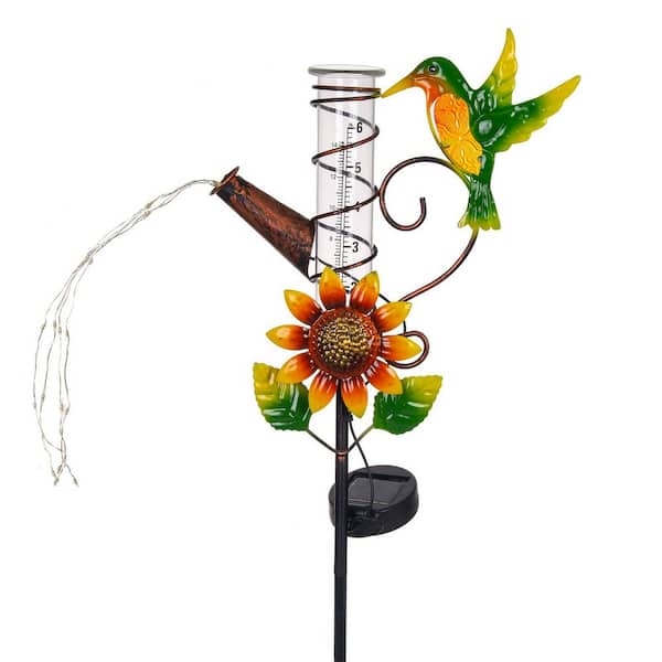 Rain Gauge Outdoor-36 in. Hummingbird Solar Rain Gauge with 6 in. Glass Tube for Yard Garden Patio Lawn