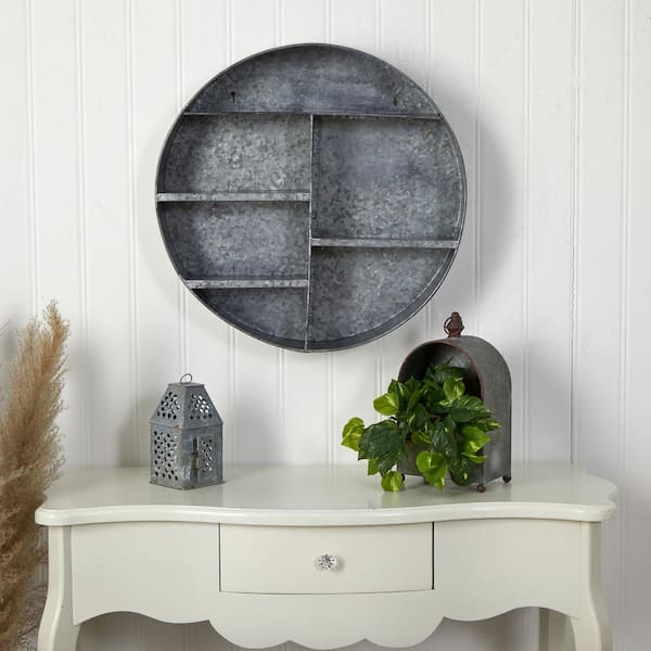 Nearly Natural 5 in. x 18 in. x 18 in. Black Metal Galvanized Circular Wall Mounted Shelf with Four Tier Shelves