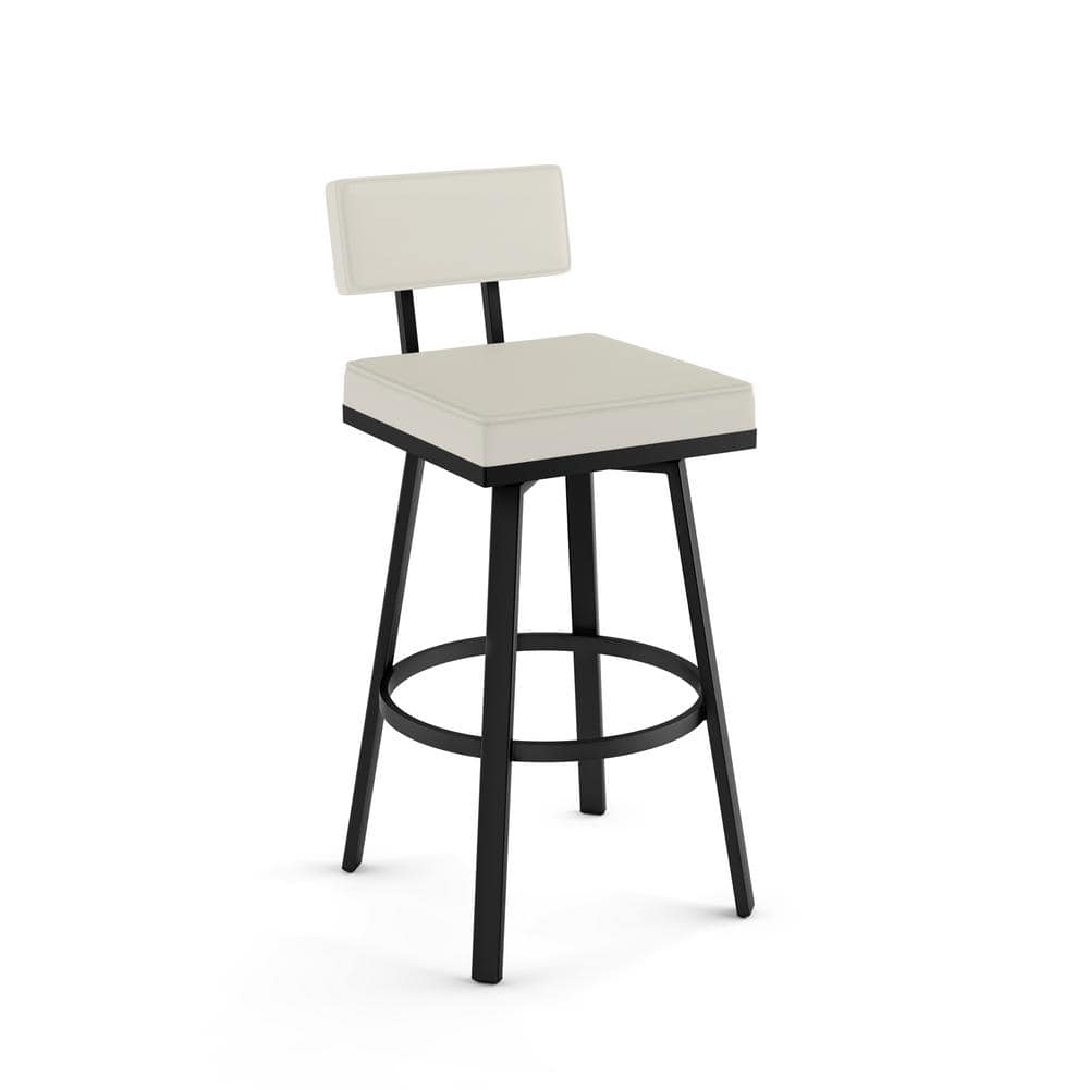 Staten Off White Faux Leather Swivel Counter Stool with Black Metal Frame