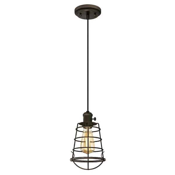 Nolan 1-Light Oil Rubbed Bronze Mini Pendant with Cage Shade