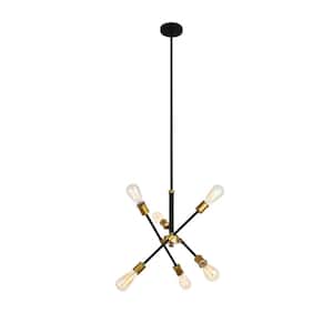 Timeless Home Aria 17.1 in. W x 19.6 in. H 6-Light Black and Brass Pendant
