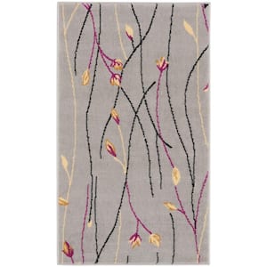 Grafix Grey 2 ft. x 4 ft. Floral Contemporary Kitchen Area Rug