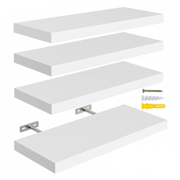 16-in W x 4-in D x 4-in H White Floating Shelves Set of 4 Wall Mounted Rustic Wood Shelf for Room Decor