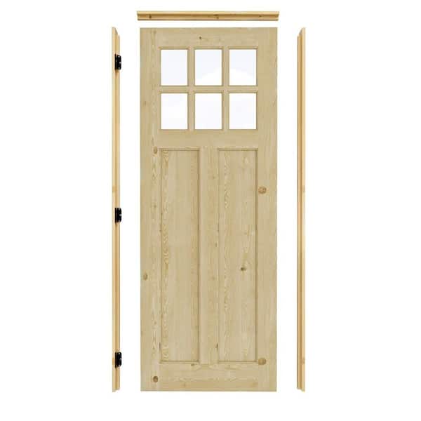 ARK DESIGN 32 in. x 80 in. Left-Handed 6-Lite Clear Glass and 2-Panel Unfinished Pine Wood Prehung Front Door +Quick Assemble Jamb