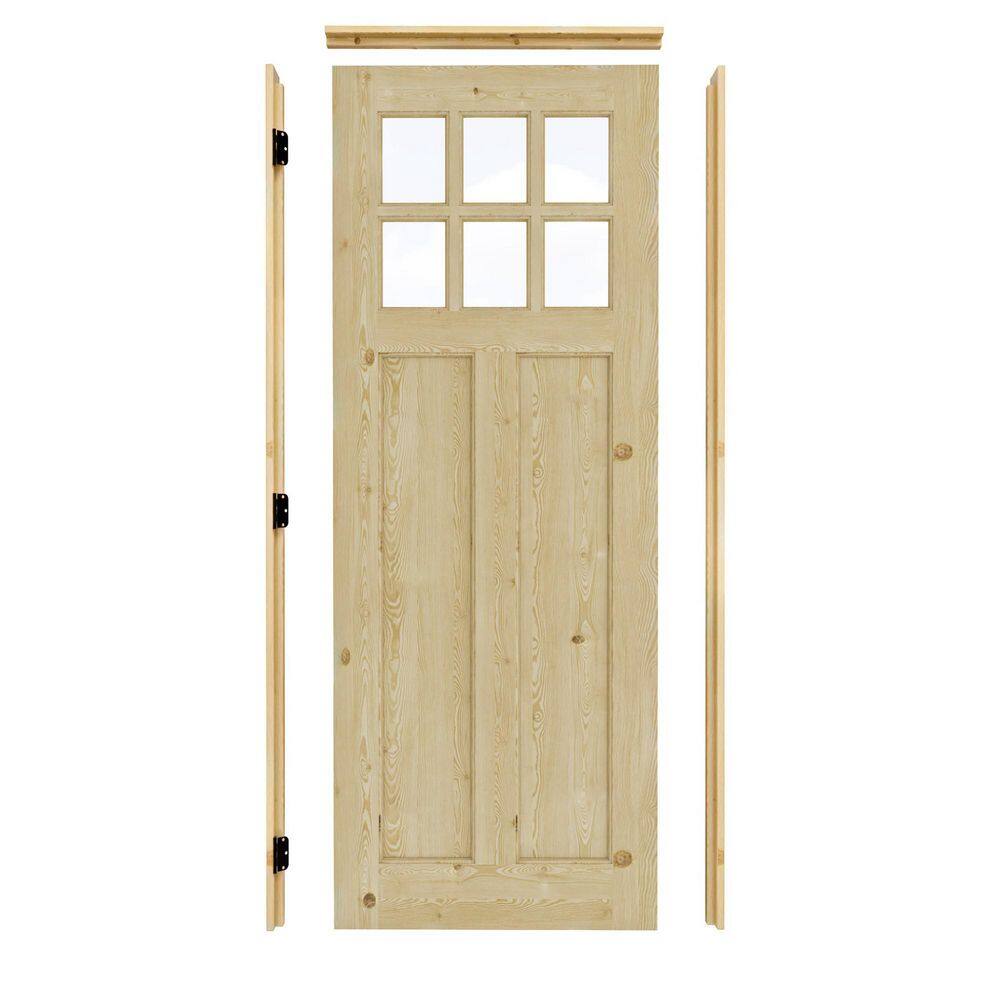 32 in. x 80 in. Left-Handed 6-Lite Clear Glass and 2-Panel Unfinished Pine Wood Prehung Front Door +Quick Assemble Jamb price history on PriceWatchPro