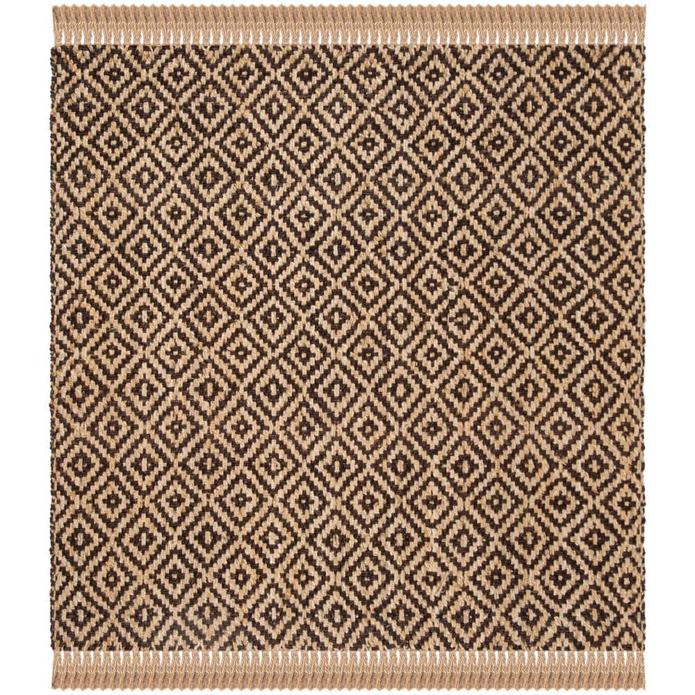 Hand-Knotted Brown and Natural Jute Square Area Rug
