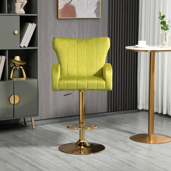 Seafuloy 49.2 in. Green High Back Wood Frame Adjustable Cushioned Bar Stool with Velvet Seat