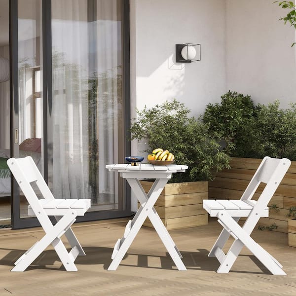 JEAREY HDPE Foldable 3-Piece Plastic Outdoor Bistro Set in White