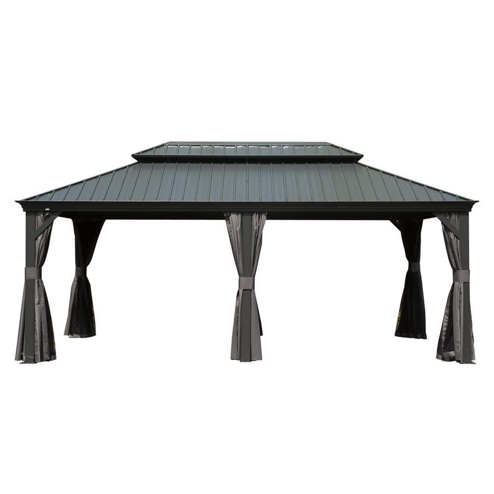 12 ft. x 20 ft. Grey Hardtop Gazebo with Galvanized Steel Double Roof and Aluminum Frame for Patio and Garden price history on PriceWatchPro