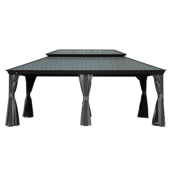 12 ft. x 20 ft. Grey Hardtop Gazebo with Galvanized Steel Double Roof and Aluminum Frame for Patio and Garden