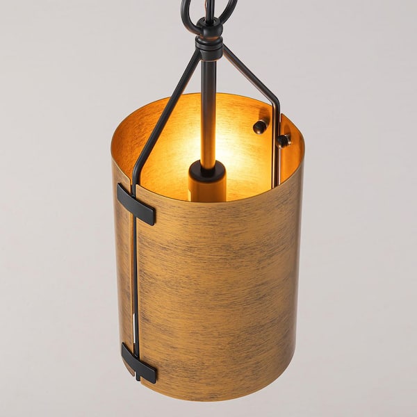 LLHZSY 13. 78 in. 1-Light Rustic Antique Bronze Cylinder Pendant