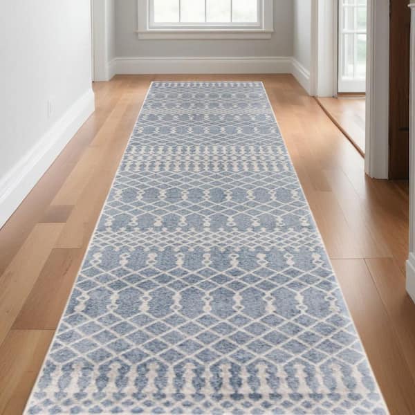 2 ft. x 12 White Moroccan Washable Runner Area Rug