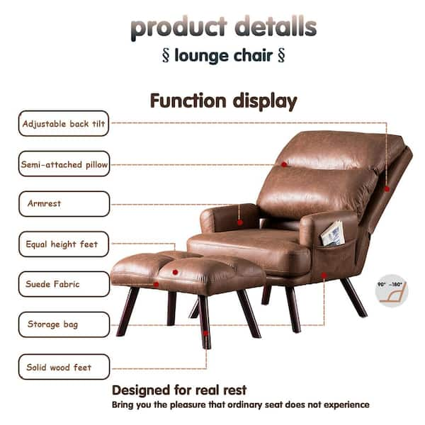 Allwex Magic Brown Suede Fabric Recliner Accent Chair and Ottoman Set with Side  Bags MB700 - The Home Depot