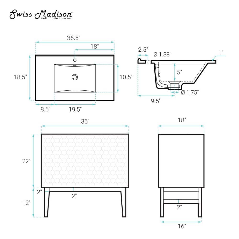 Bosse 36" Brown Oak Freestanding Vanity with White Ceramic Sink