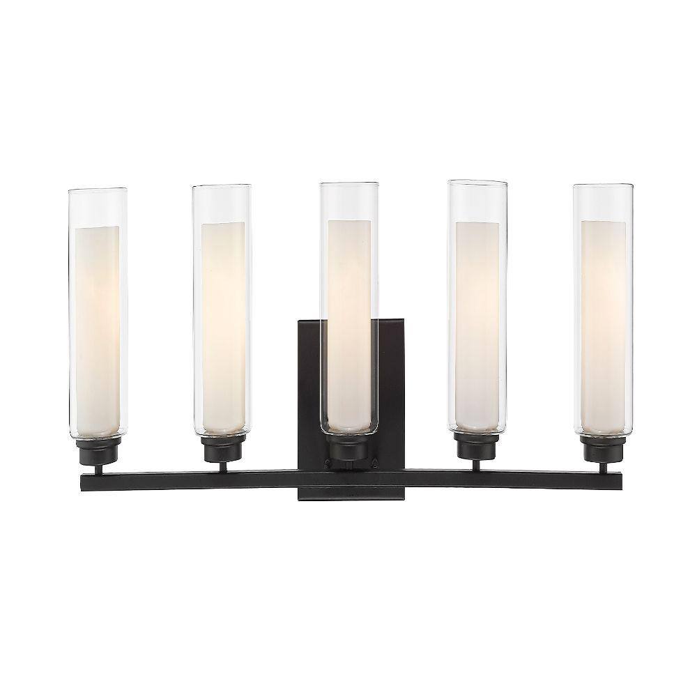 Matte Black 5-Light Cylinder Glass Vanity Light