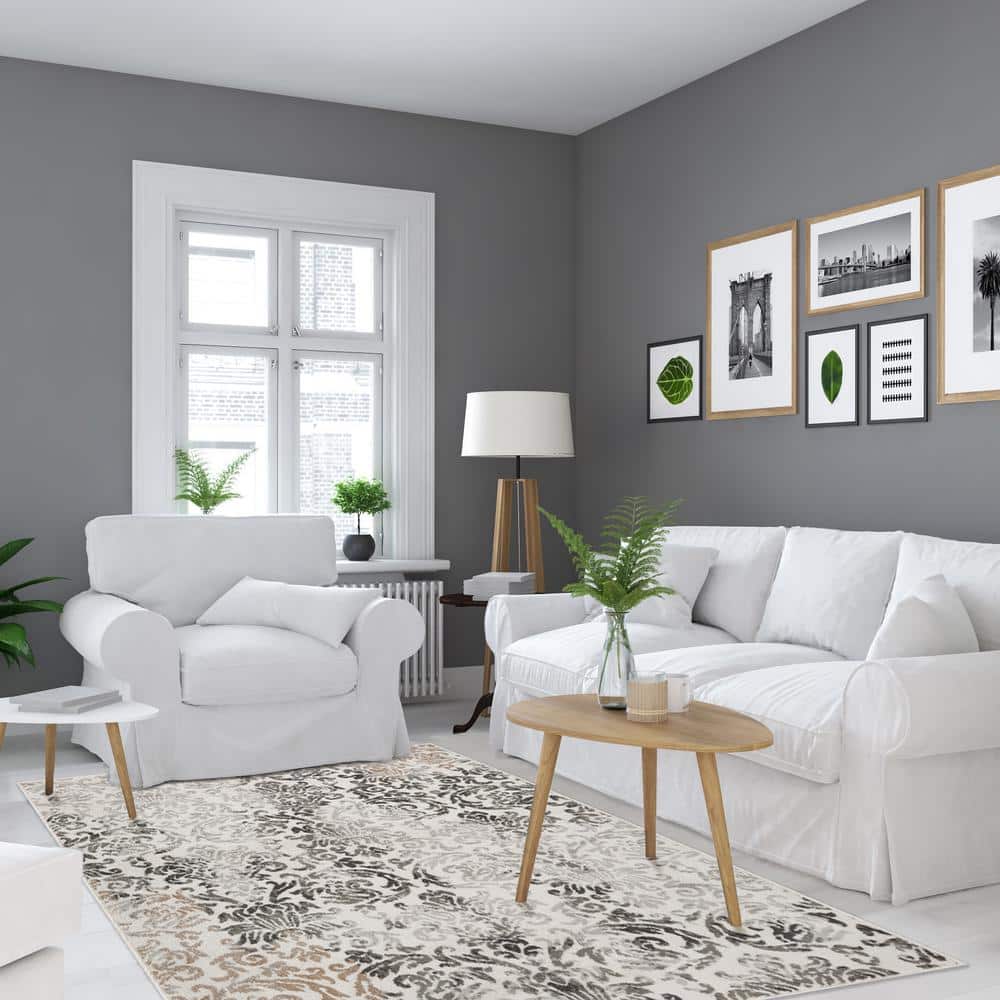 Capri Gray and Beige Synthetic 5 x 8 ft Rectangular Area Rug Set
