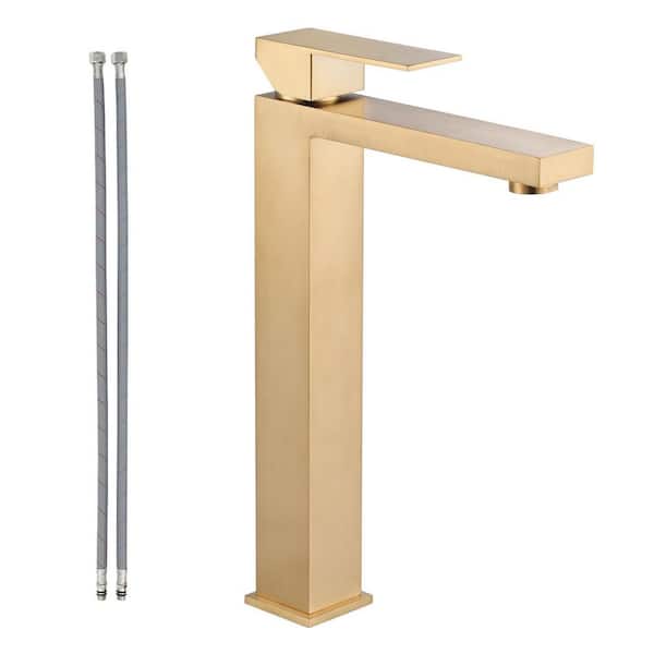 ALEASHA Single Handle Single Hole Bathroom Vessel Sink Faucet in Gold