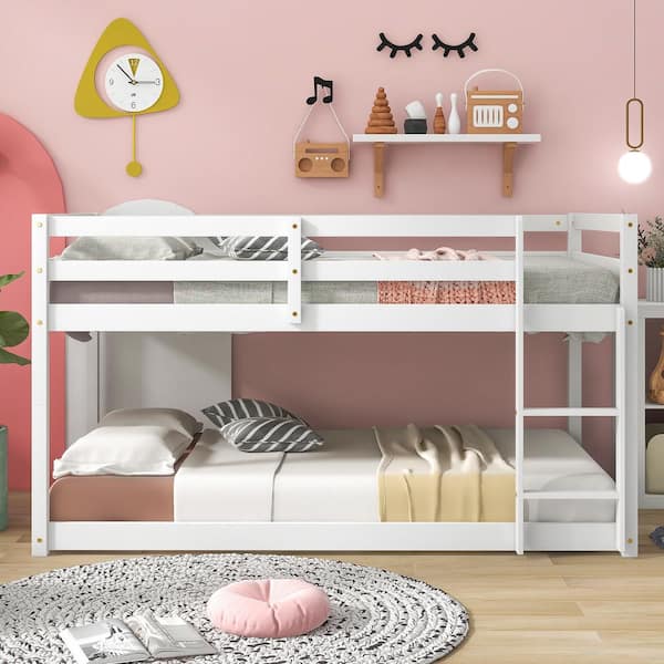 Urtr White Low Bunk Beds Twin Over