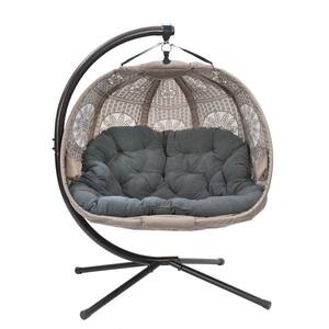 5.5 ft. x 4 ft. Free Standing Hanging Cushion Pumpkin Chair Hammock with Stand in Sand Dreamcatcher