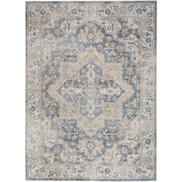 Astra Machine Washable Grey Blue 4 ft. x 6 ft. Distressed Traditional Area Rug